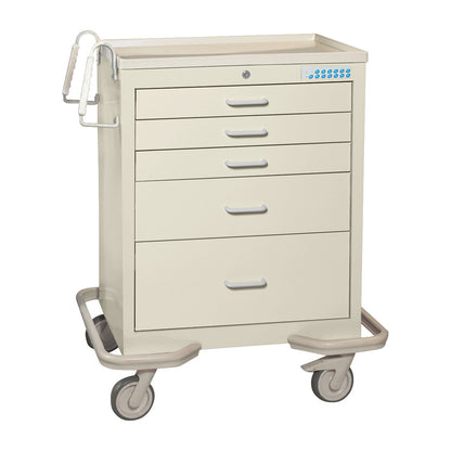 AliMed Standard Series 5-Drawer Anesthesia/Procedure Cart with Electronic Lock, featuring wheels and a side handle for mobility.