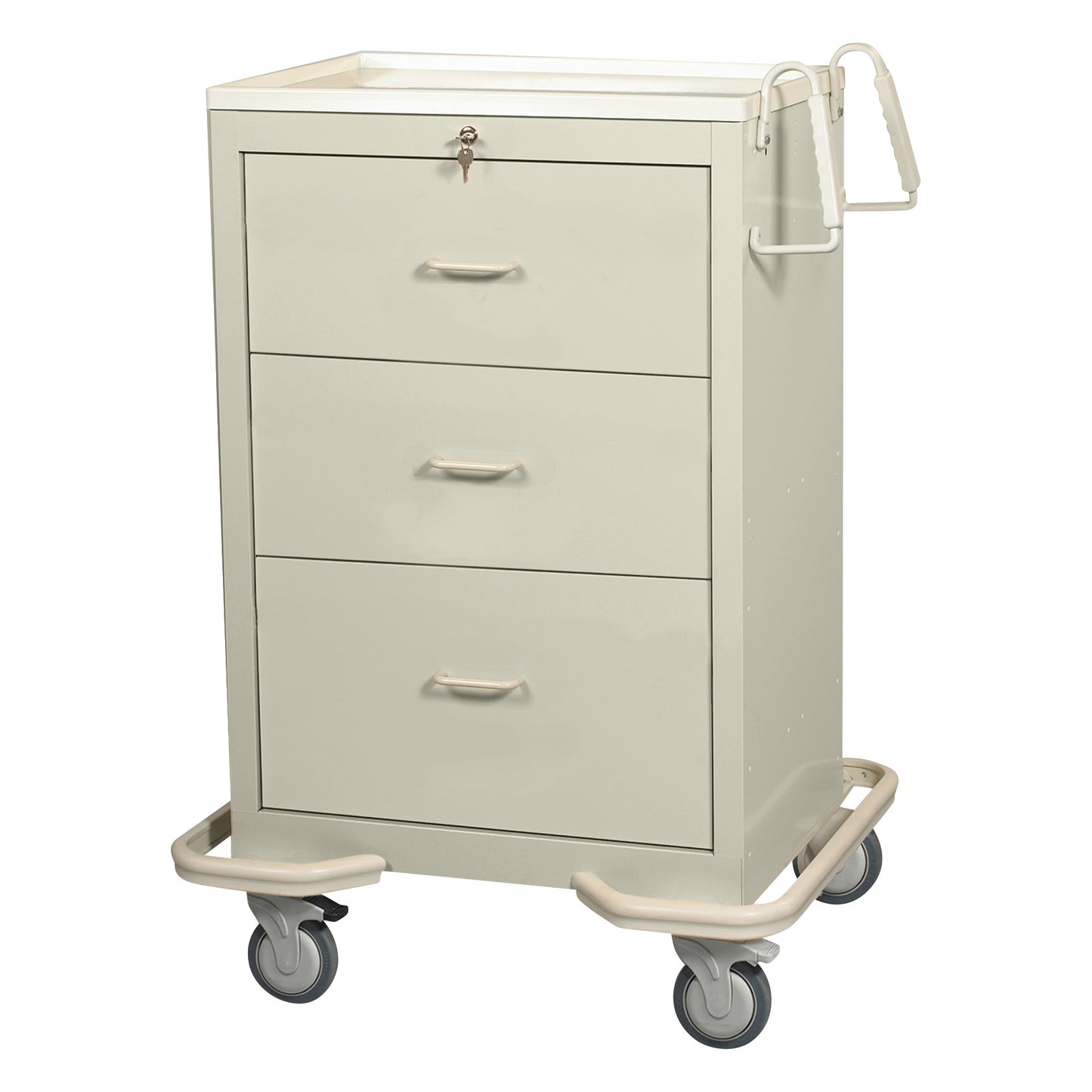 AliMed Standard Series 3-Drawer Isolation Cart with Key Lock, featuring three drawers and caster wheels for mobility.