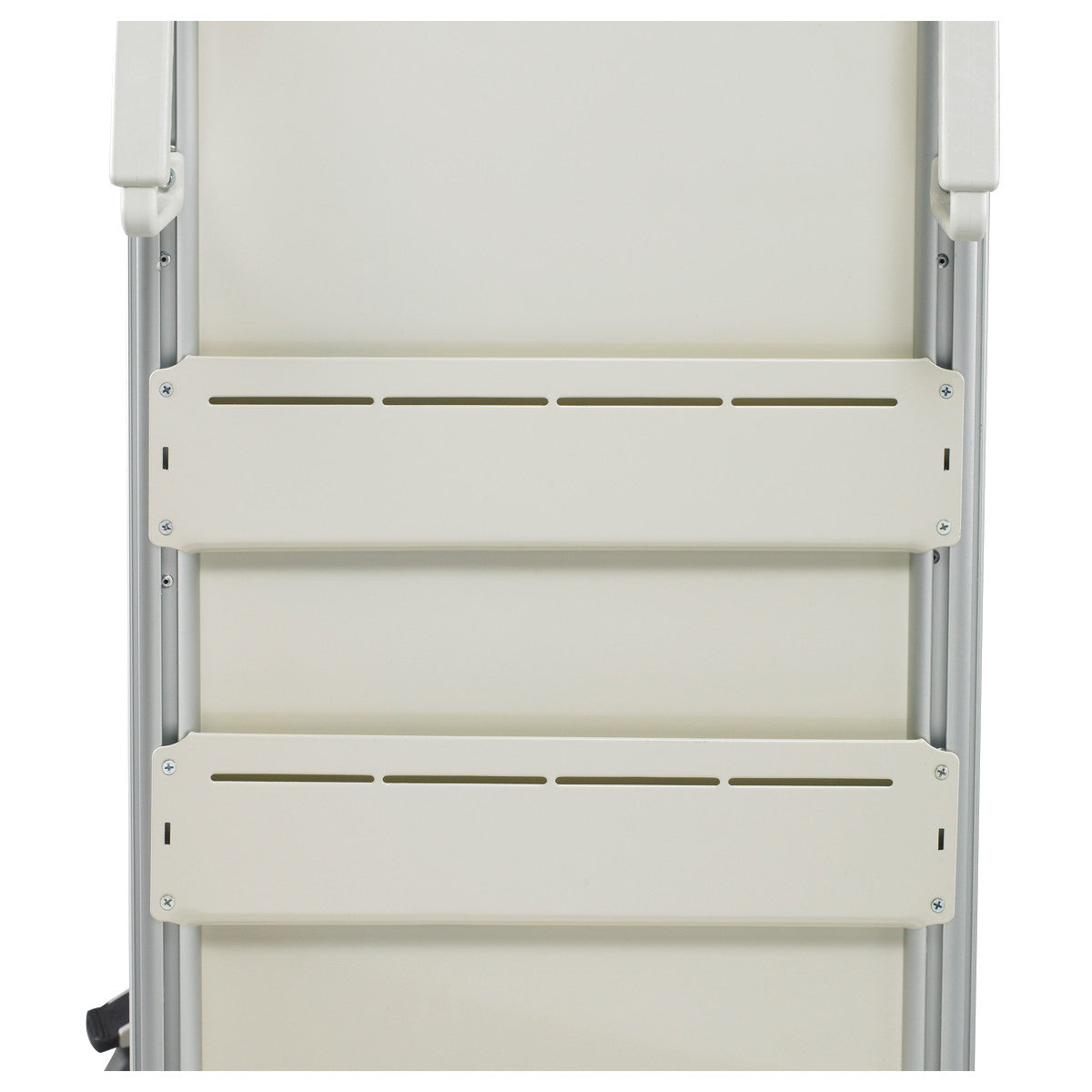 Close-up of an AliMed Cart Accessory: Accessory Panel for Select Series Medical Carts in a neutral color with slots and screws.