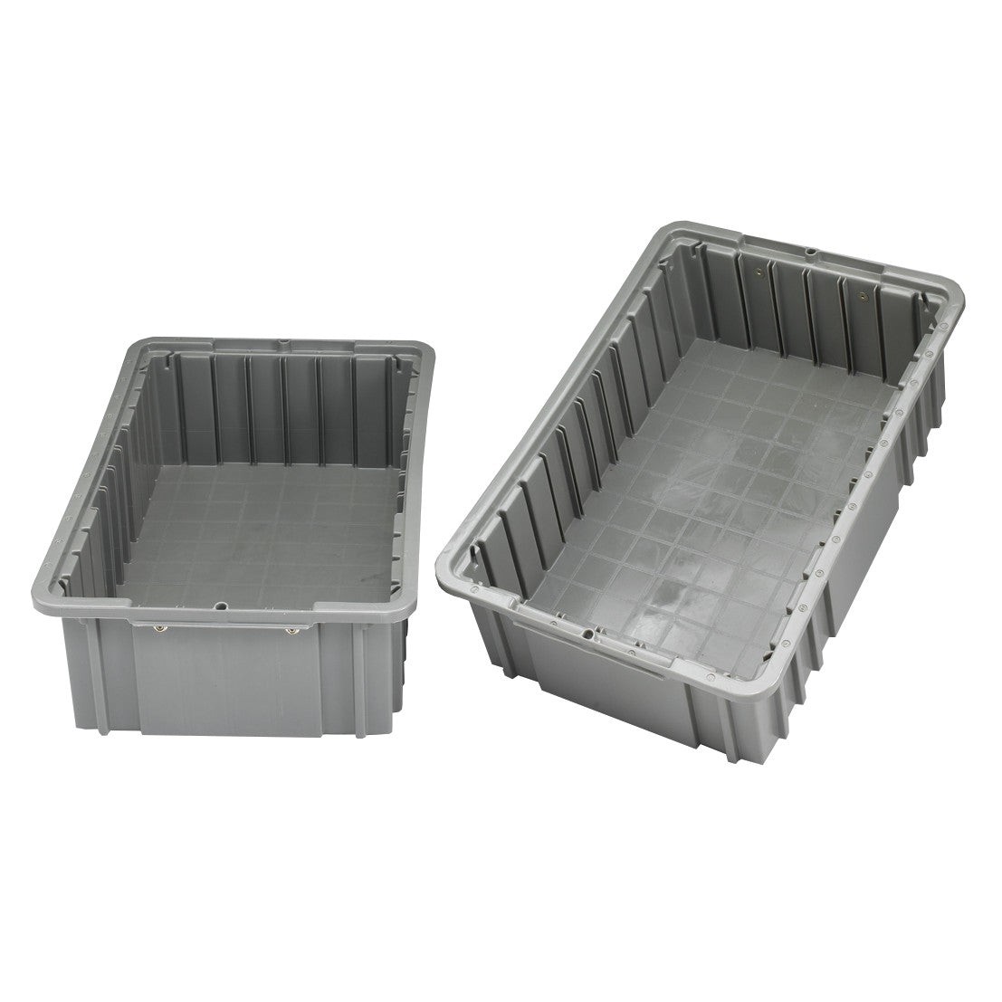 Two gray plastic drawer trays from AliMed Cart Accessory: Drawer Tray Only for Select/Standard/Wide Series Medical Carts, both empty.