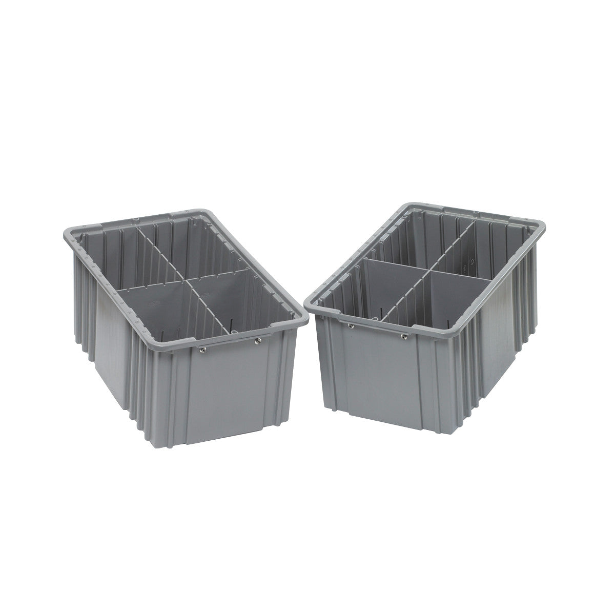 Two gray tray kits with four sections each, designed as AliMed Cart Accessory: Drawer Tray Kit for Select/Standard/Wide Series Medical Carts.