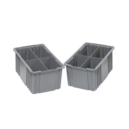 Two gray tray kits with four sections each, designed as AliMed Cart Accessory: Drawer Tray Kit for Select/Standard/Wide Series Medical Carts.