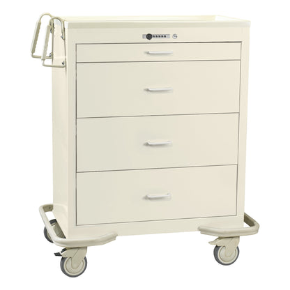 AliMed Wide Series 4-Drawer Isolation Cart with Push-Button Lock features a beige design, four drawers, and sturdy wheels.