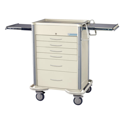 AliMed Select Series 6-Drawer Anesthesia/Procedure Cart with Electronic Lock, 27" Drawer Space, featuring pull-out trays and wheels.