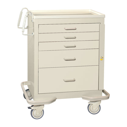AliMed Standard Series 5-Drawer Emergency Cart, beige with five drawers and wheels, featuring a side rail.