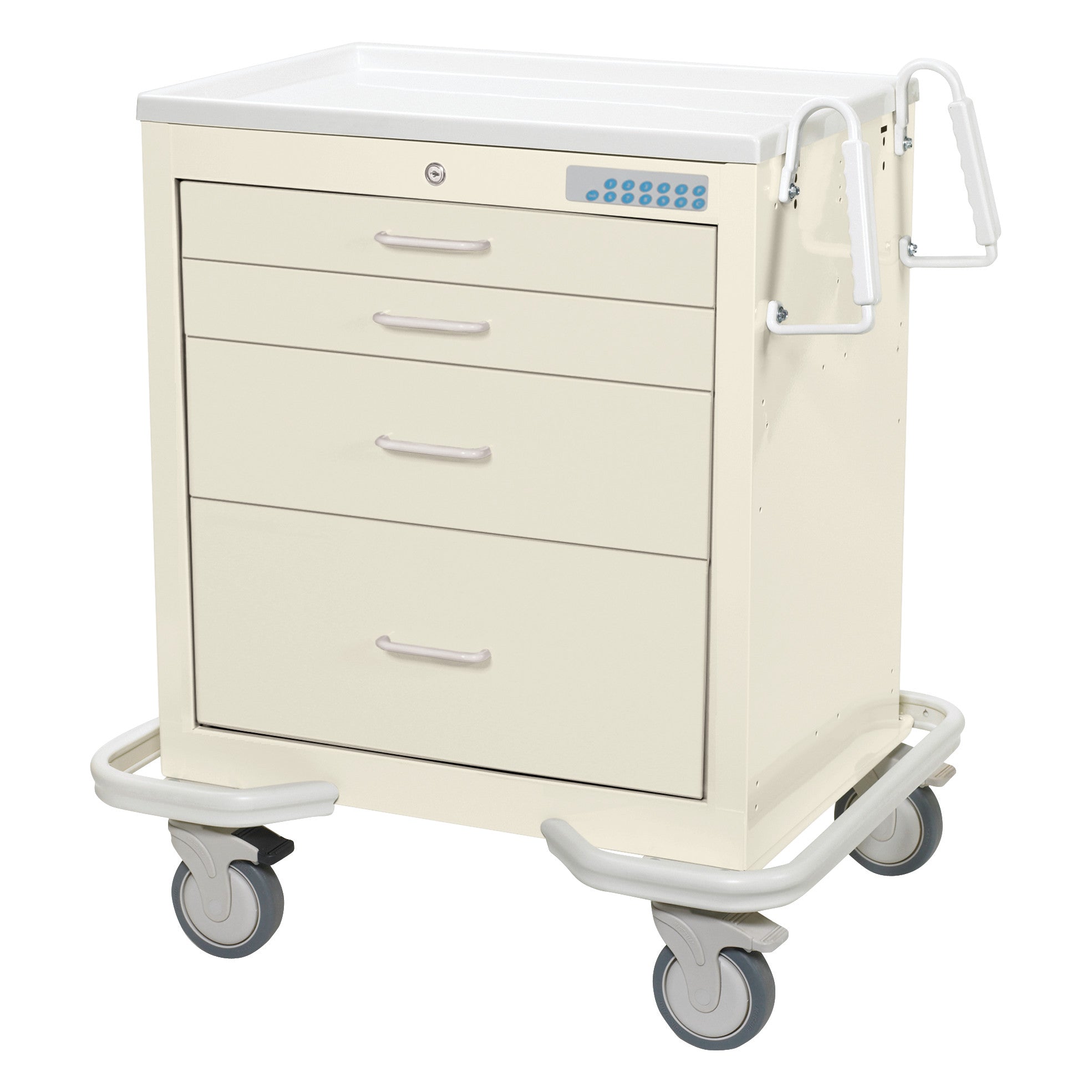 AliMed Standard Series 4-Drawer Anesthesia/Procedure Cart with Electronic Lock, featuring four drawers, wheels, and push handles.