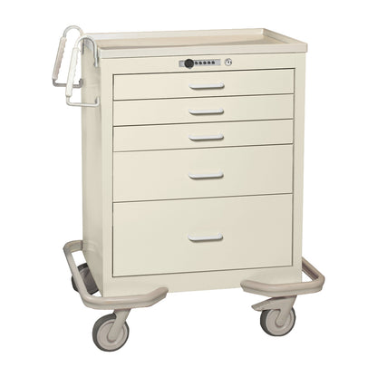 AliMed Standard Series 5-Drawer Anesthesia/Procedure Cart with Push-Button Lock, featuring wheels and handles for easy mobility.