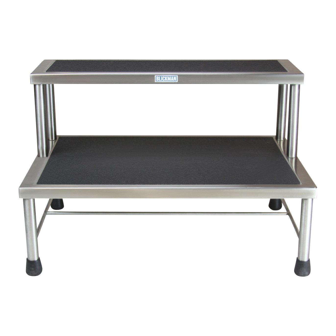 The Blickman MR-Conditional Donnelly Two-Step Footstool features two black steps with metal legs and non-slip rubber feet.