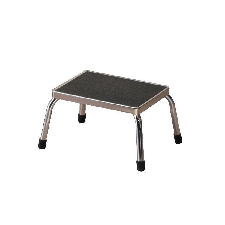 AliMed Extra-Strong Footstool with a black non-slip surface, sturdy metal legs, and rubber-tipped feet for stability and safety.