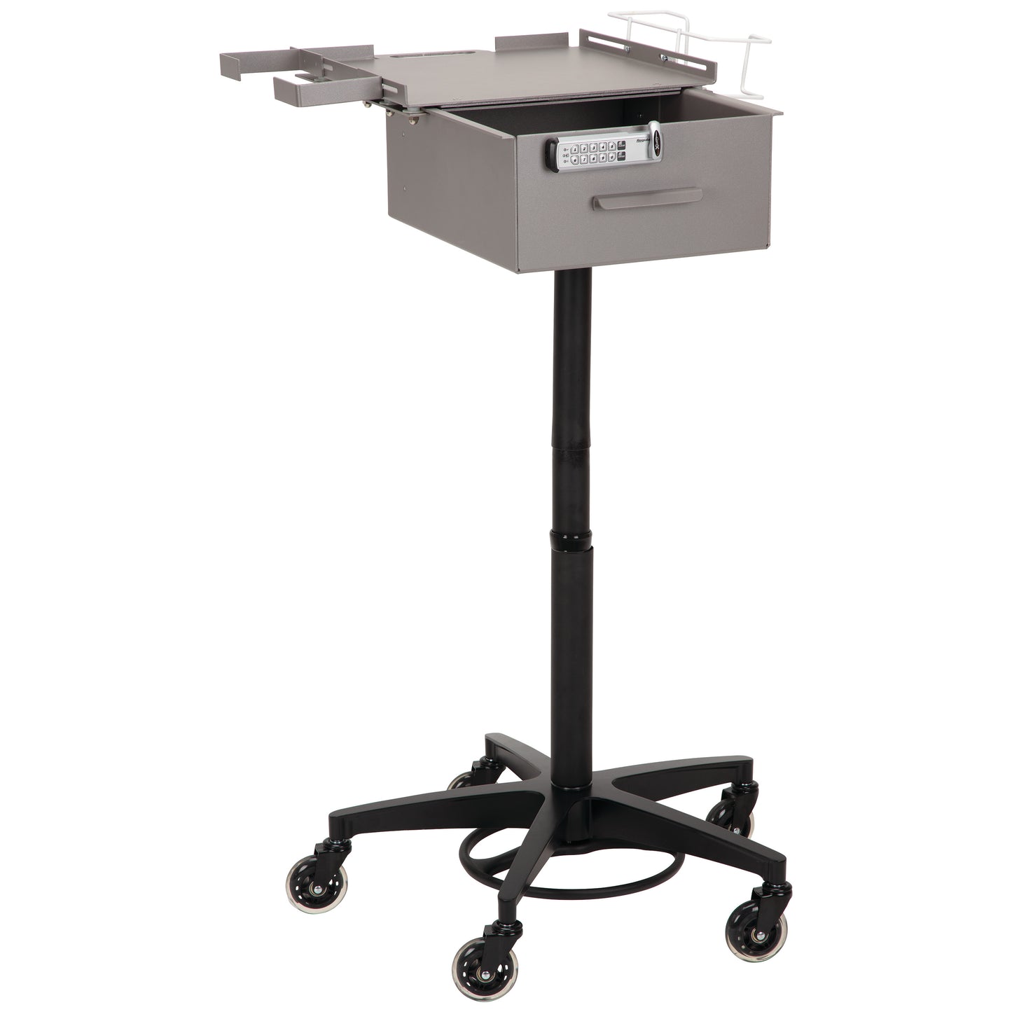 AliMed Single Drawer Phlebotomy Cart with a lockable drawer, adjustable height, and casters for mobility.