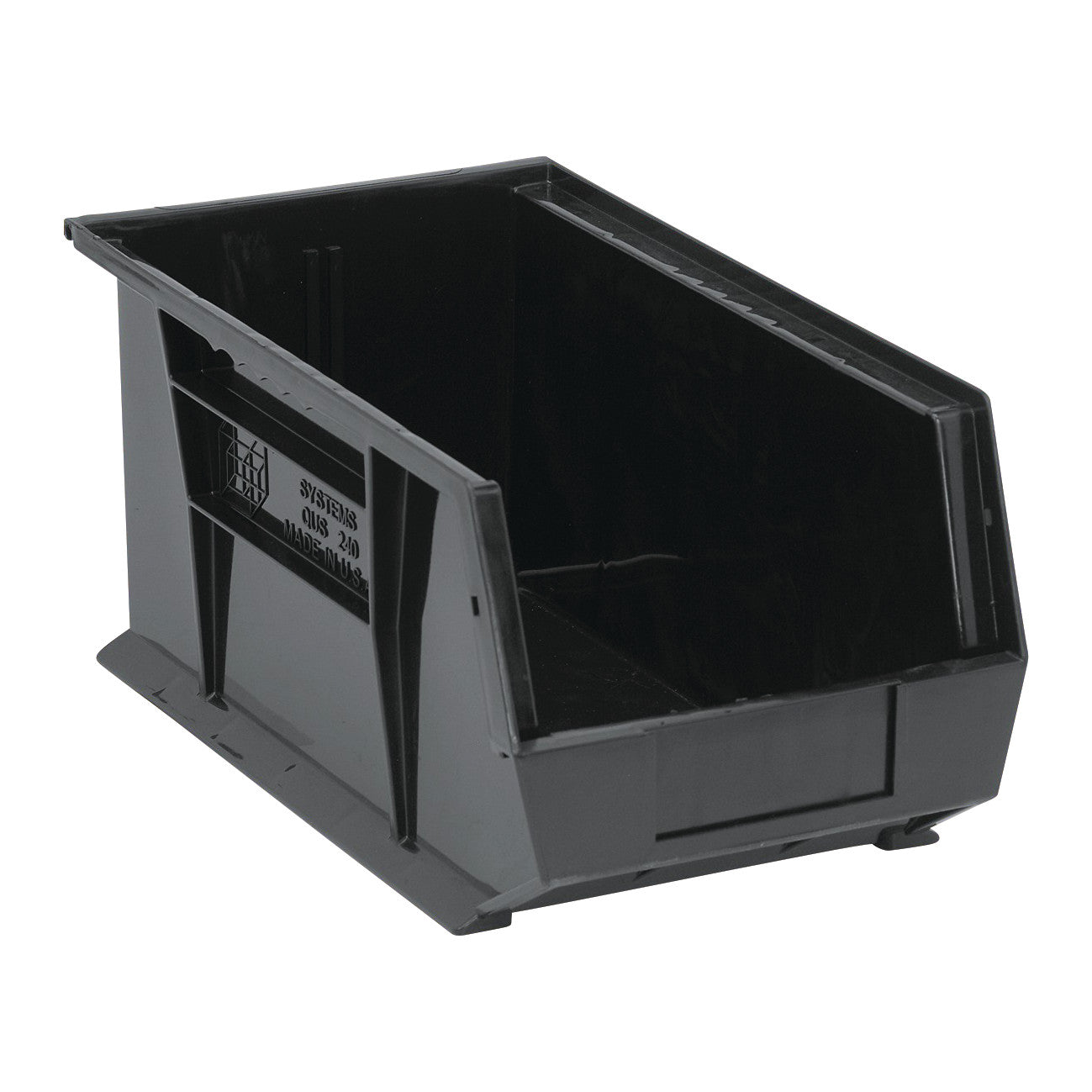 Black Quantum Ultra Stack and Hang Bin with open front for easy access and reinforced sides for durability.