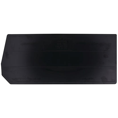 A black plastic Divider for Quantum Hulk Container with a rectangular shape and an angled edge on one side.