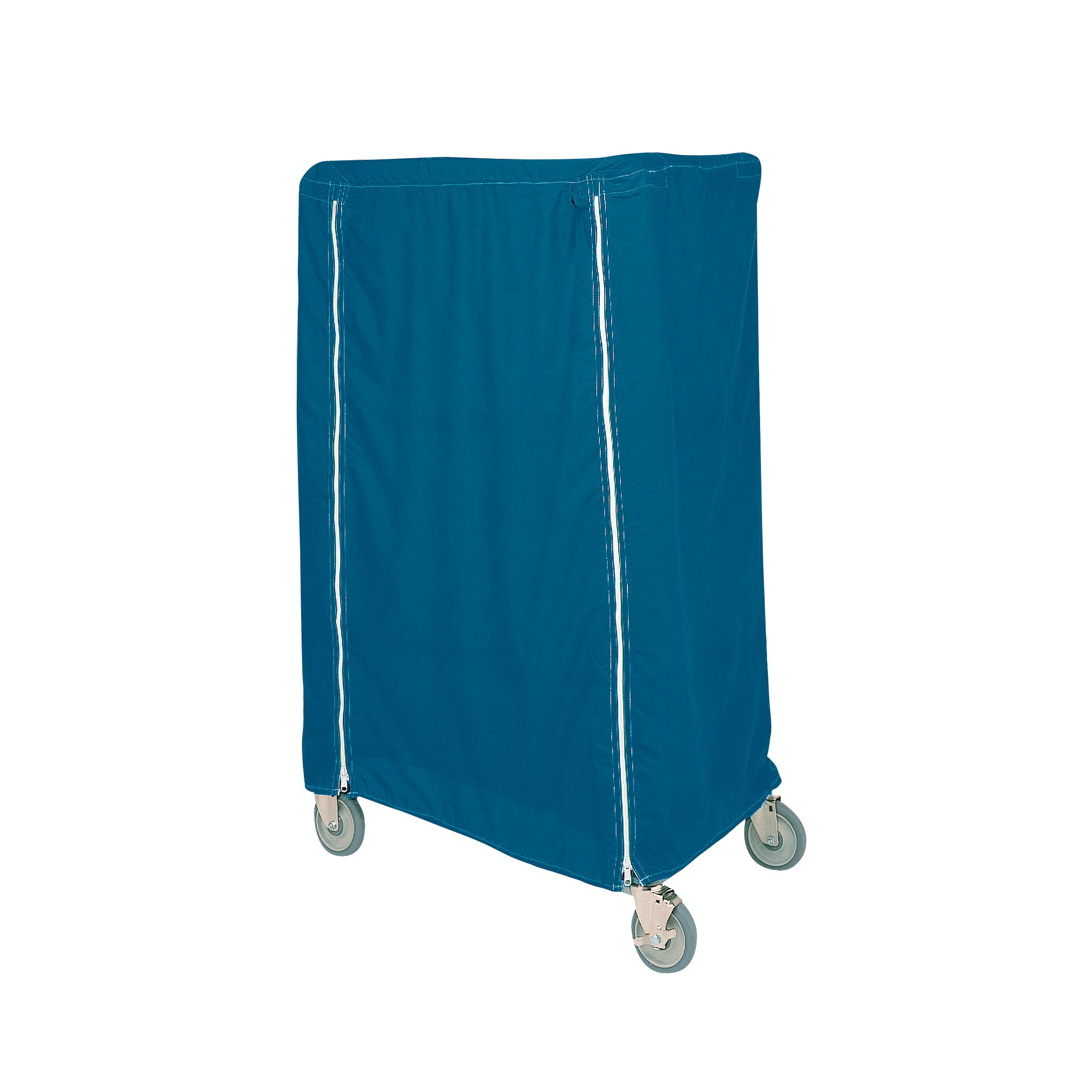 Blue Metro Cart Cover on a wheeled cart, featuring two vertical white seams.