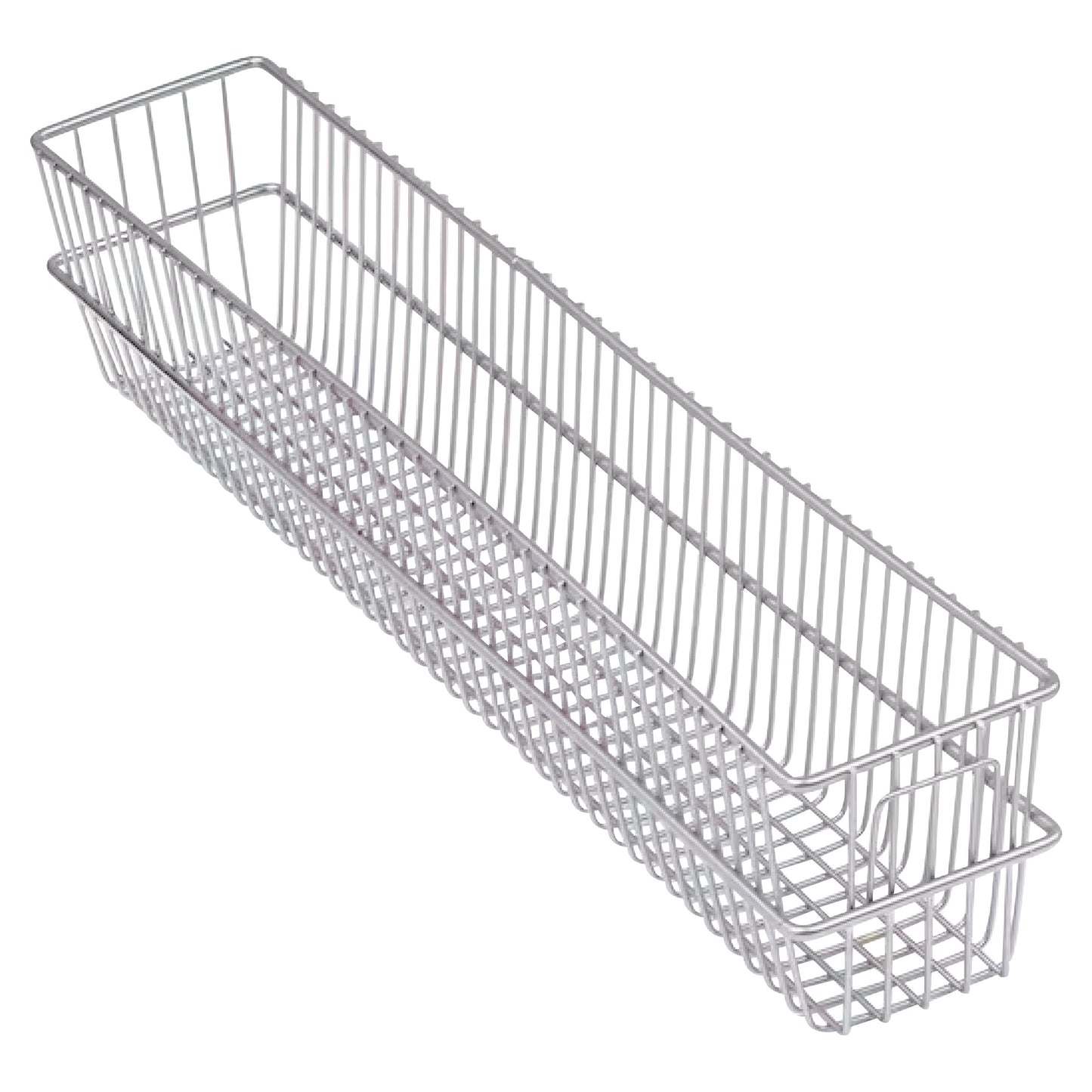 Rectangular metal basket with open wire design for storage. It is labeled as the Basket for Nexel Catheter Cart.