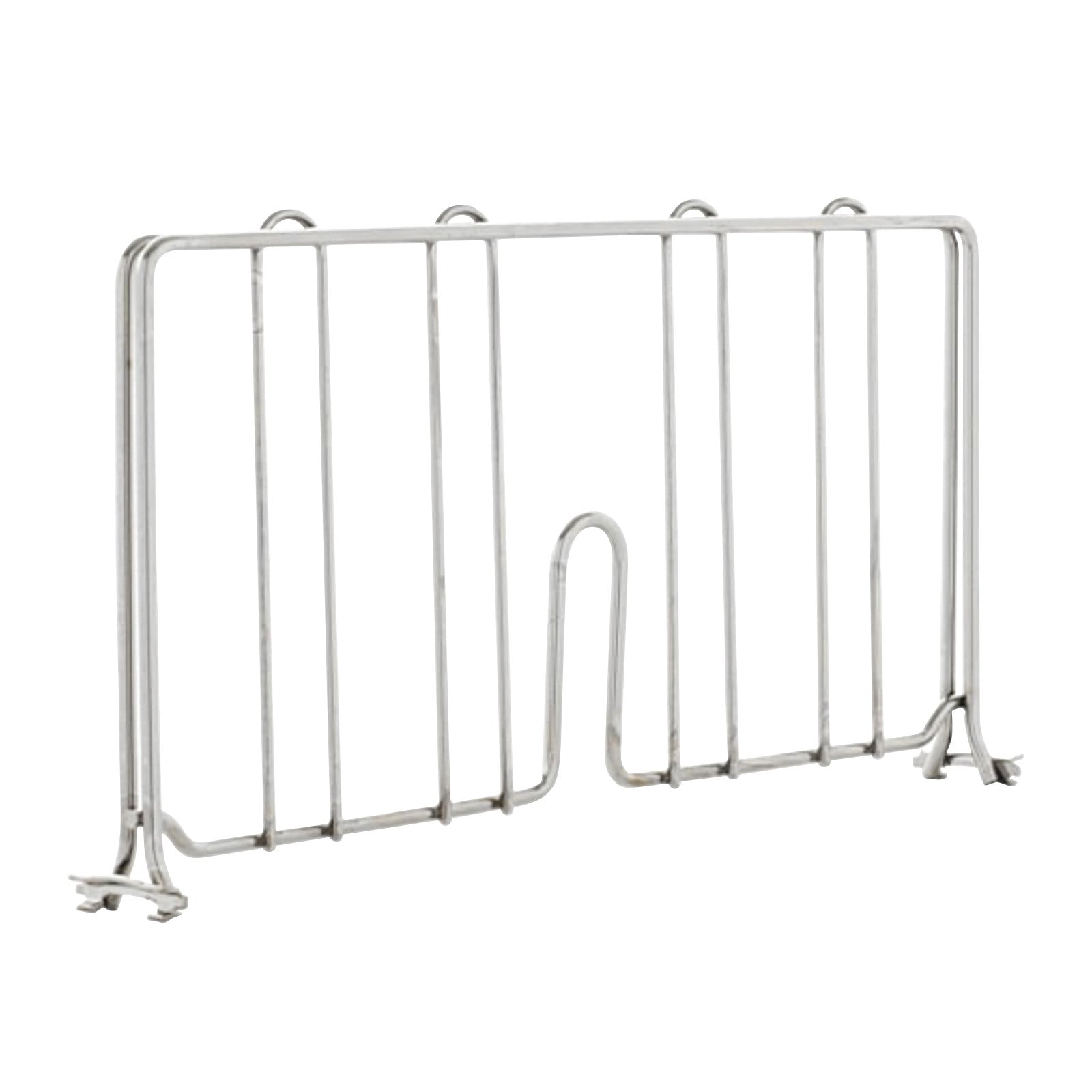 Shelf Divider for Nexel Suture Cart, made of metal, featuring vertical bars and a curved central support, on white background.