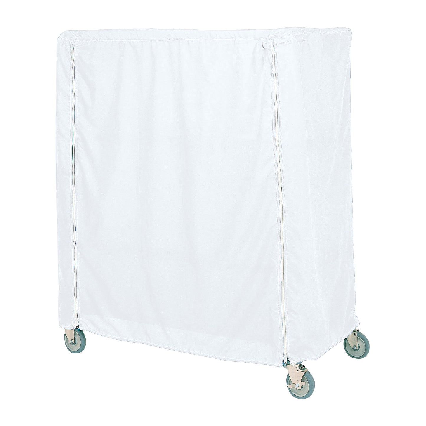 A Metro Waterproof Cart Cover is shown, featuring a white protective cover on a cart with four gray wheels.