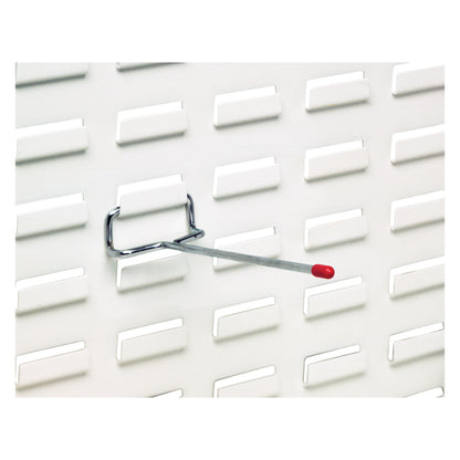 Metal rod with a red tip attached to a white louvered panel. Text: "Rod for Quantum Solid Louvered Panel."