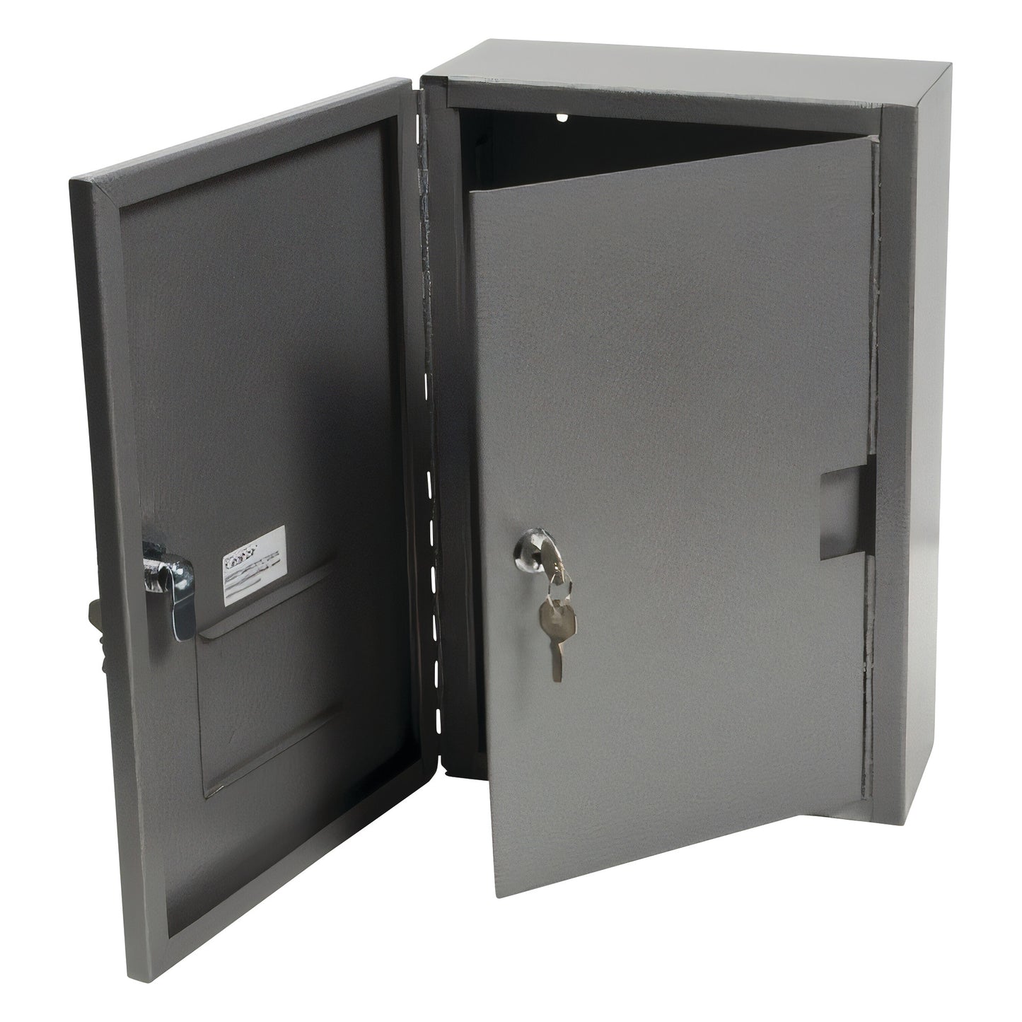 The Graham-Field Narcotics Safe is shown open, revealing its interior, with both doors slightly ajar and keys in the lock.
