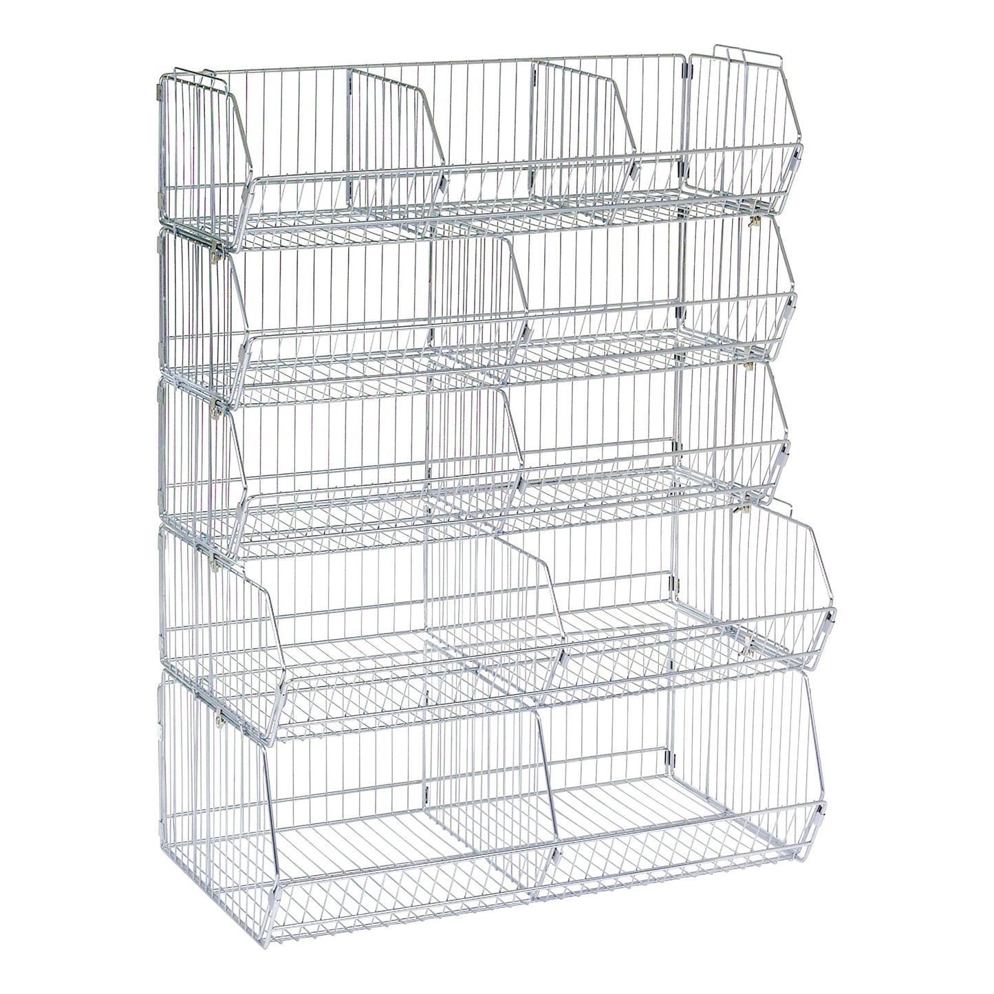 A "Wire Bin for Nexel Wire Bin Shelving," a multi-tiered metal wire storage unit with open-front compartments.