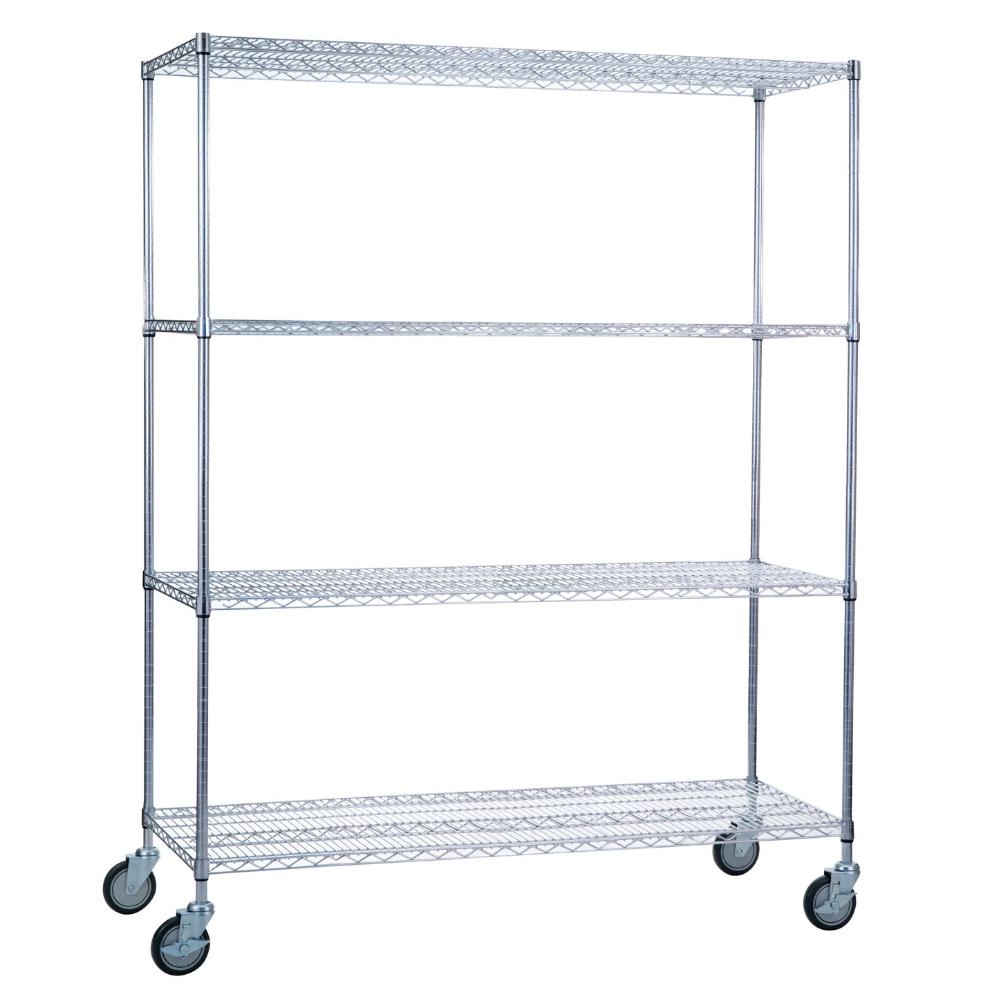 AliMed 4-Shelf Chrome Wire Linen Cart with four tiers and wheels, designed for storage and easy mobility.