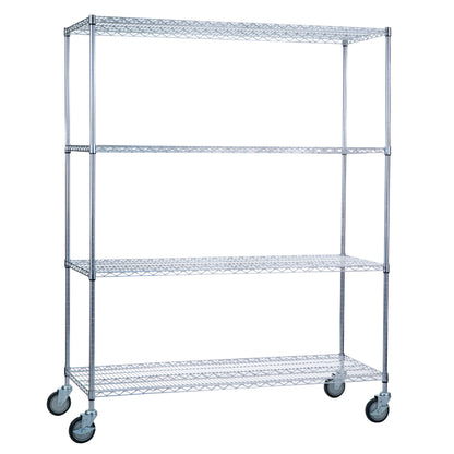 AliMed 4-Shelf Chrome Wire Linen Cart with four tiers and wheels, designed for storage and easy mobility.