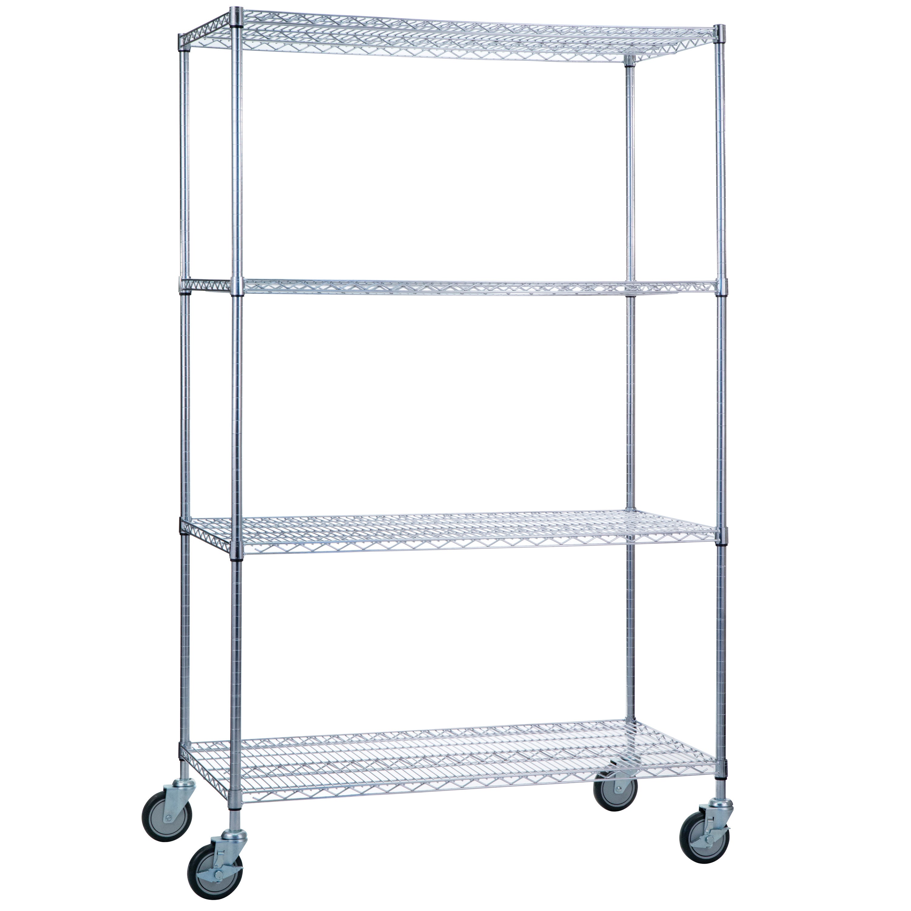 AliMed 4-Shelf Chrome Wire Linen Cart with four sturdy wire shelves and caster wheels for mobility.