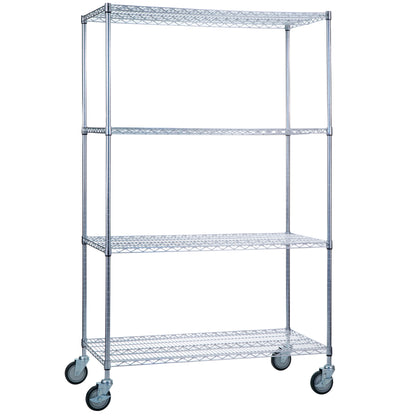 AliMed 4-Shelf Chrome Wire Linen Cart with four sturdy wire shelves and caster wheels for mobility.
