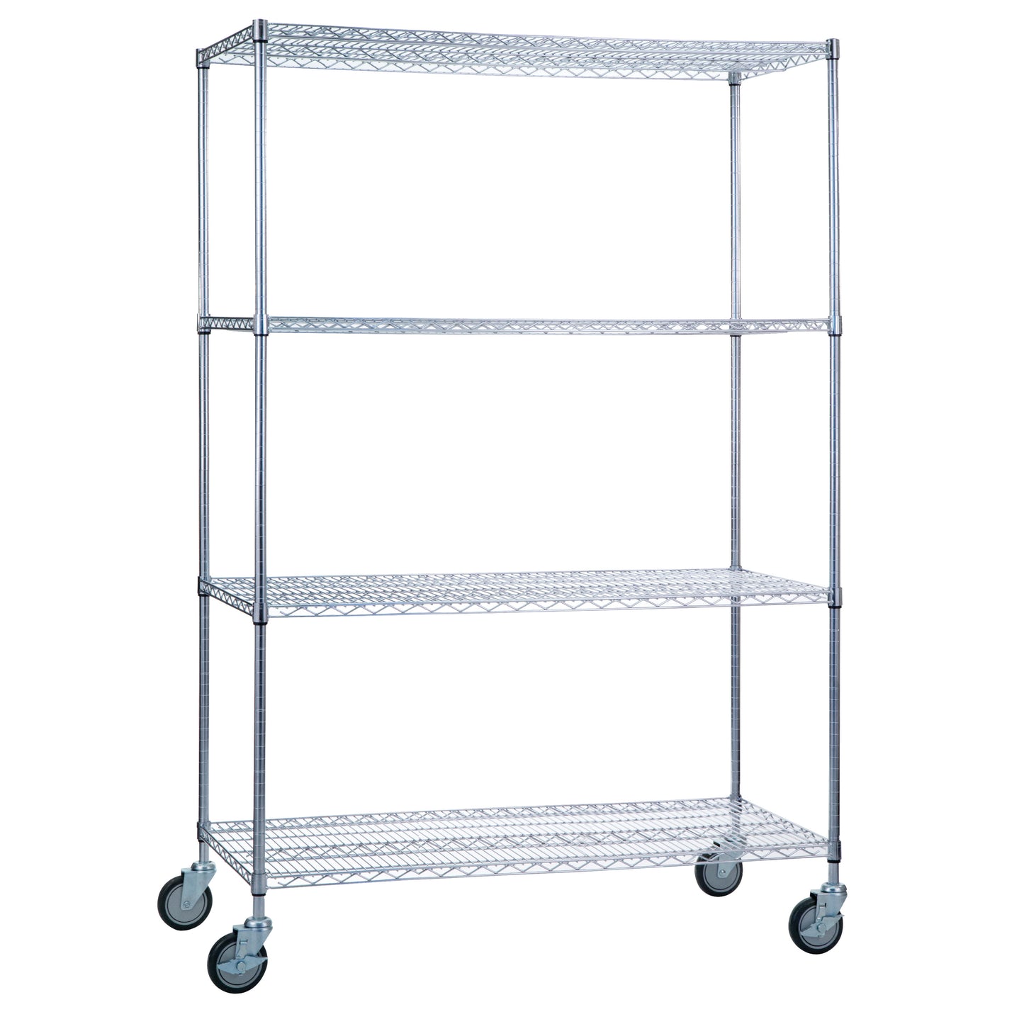 AliMed 4-Shelf Chrome Wire Linen Cart with four wire shelves and four caster wheels for mobility, ideal for storage needs.