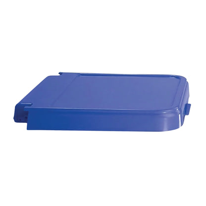 A blue Replacement Hamper Lid for Medium-Duty Hamper shown from a side angle on a white background.