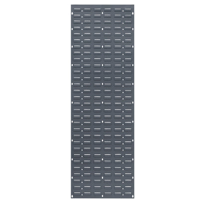 The Quantum Solid Louvered Panel is a gray rectangular panel with rows of horizontal slots and holes along the edges.