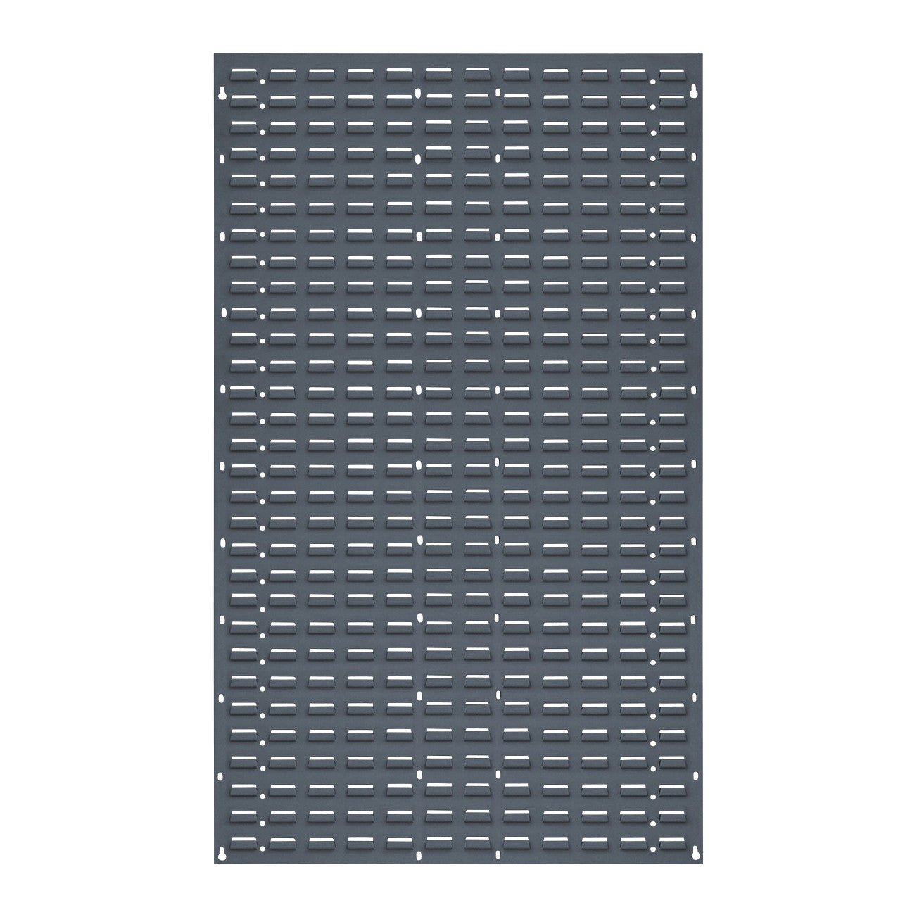 Quantum Solid Louvered Panel in dark gray with evenly spaced rectangular slots and mounting holes along the edges.