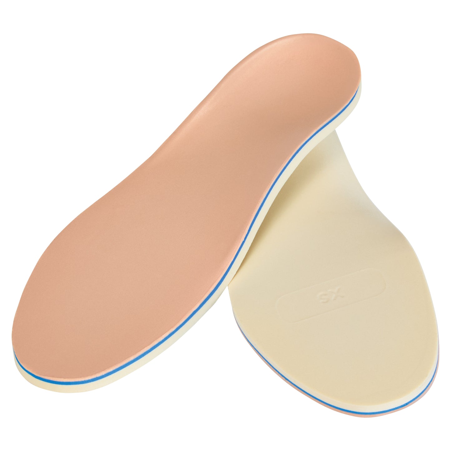 AliMed FREEDOM Trilaminate 1 Diabetic Insole, featuring a beige top and blue-striped bottom, shown from two angles.