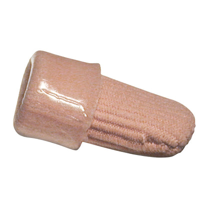 A PediFix Visco-GEL Digital Cap, a ribbed, beige protective cap typically used for toe comfort.
