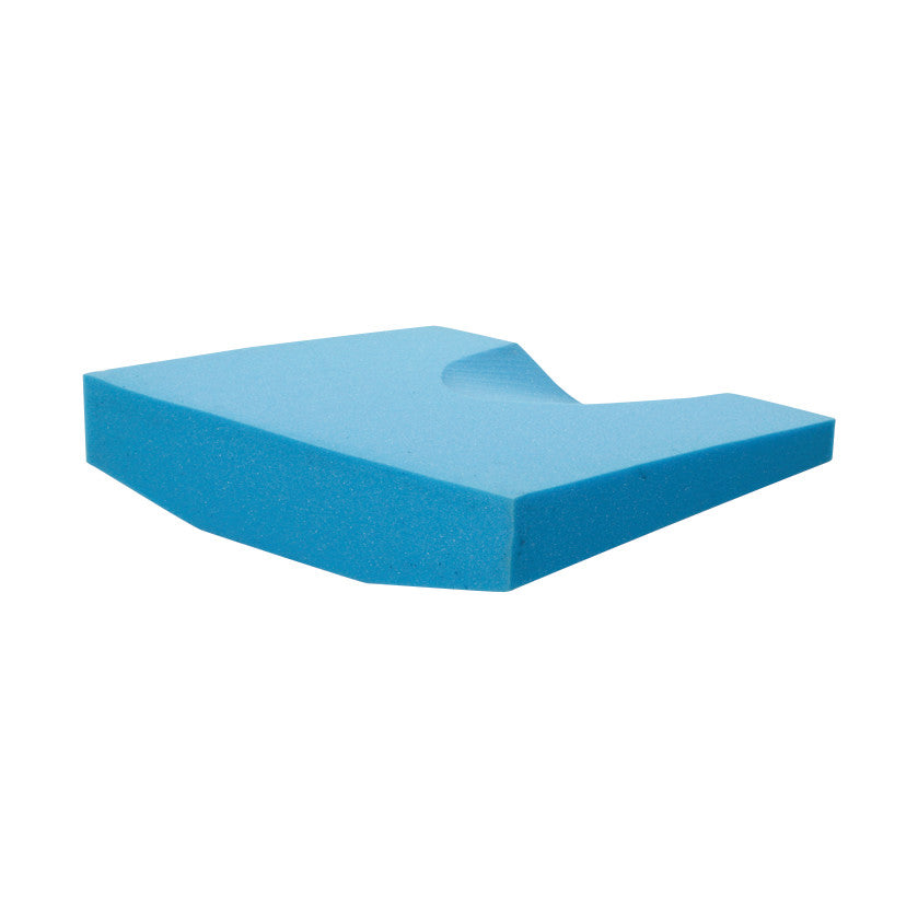 An AliMed Basic Wedge Wheelchair Cushion with Convex Base, featuring a blue, wedge-shaped foam design.
