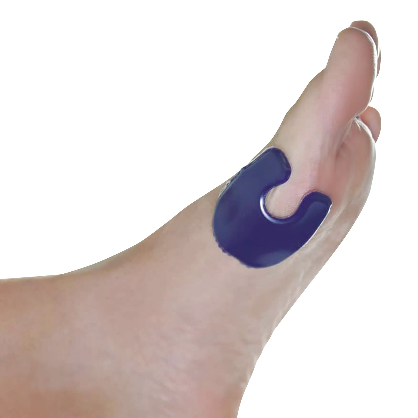 A foot with a U-Shape Gel Callus Pad applied around the base of the big toe, offering cushioning and protection.