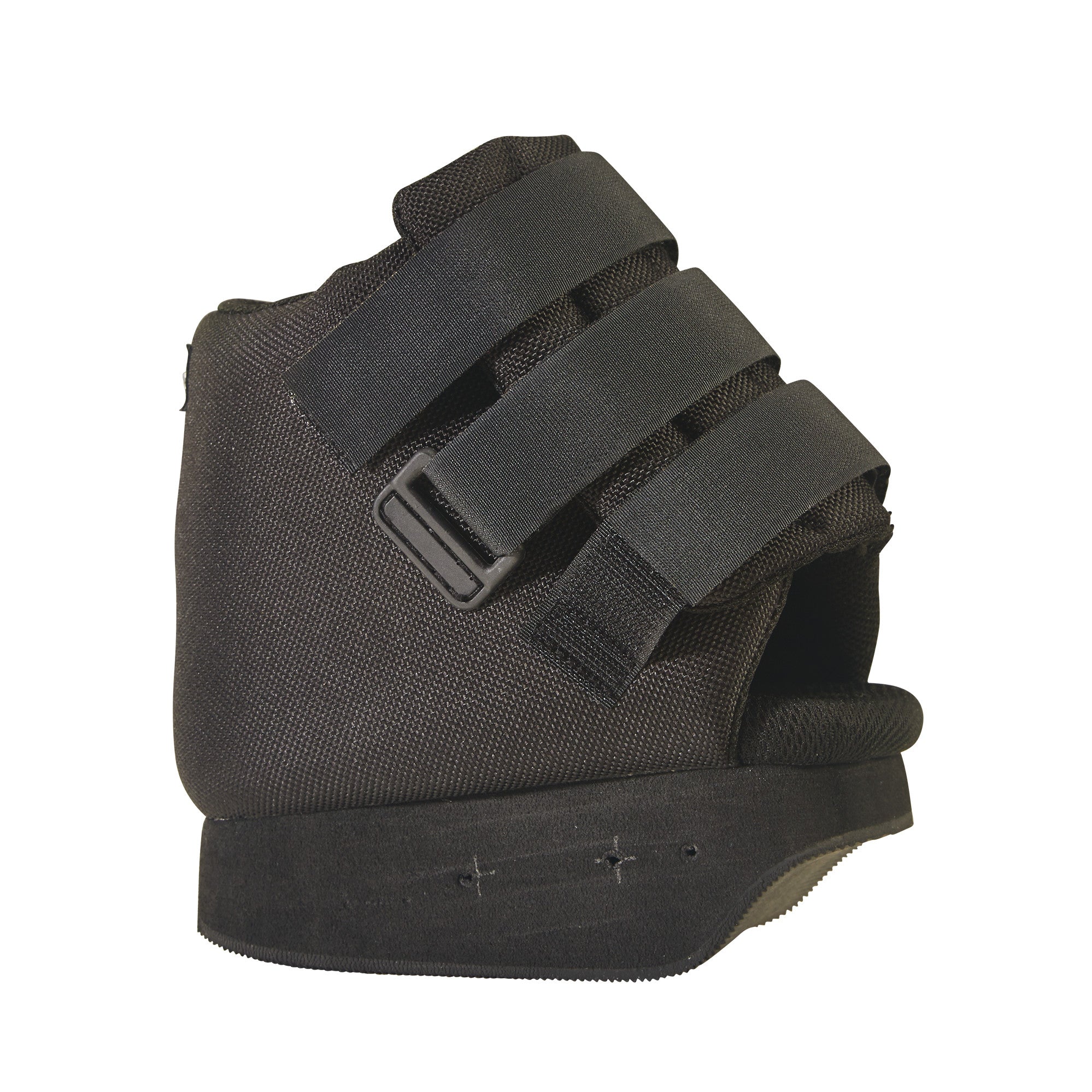 The AliMed Open Forefoot Orthosis, a black medical shoe with three adjustable straps and a cushioned sole.