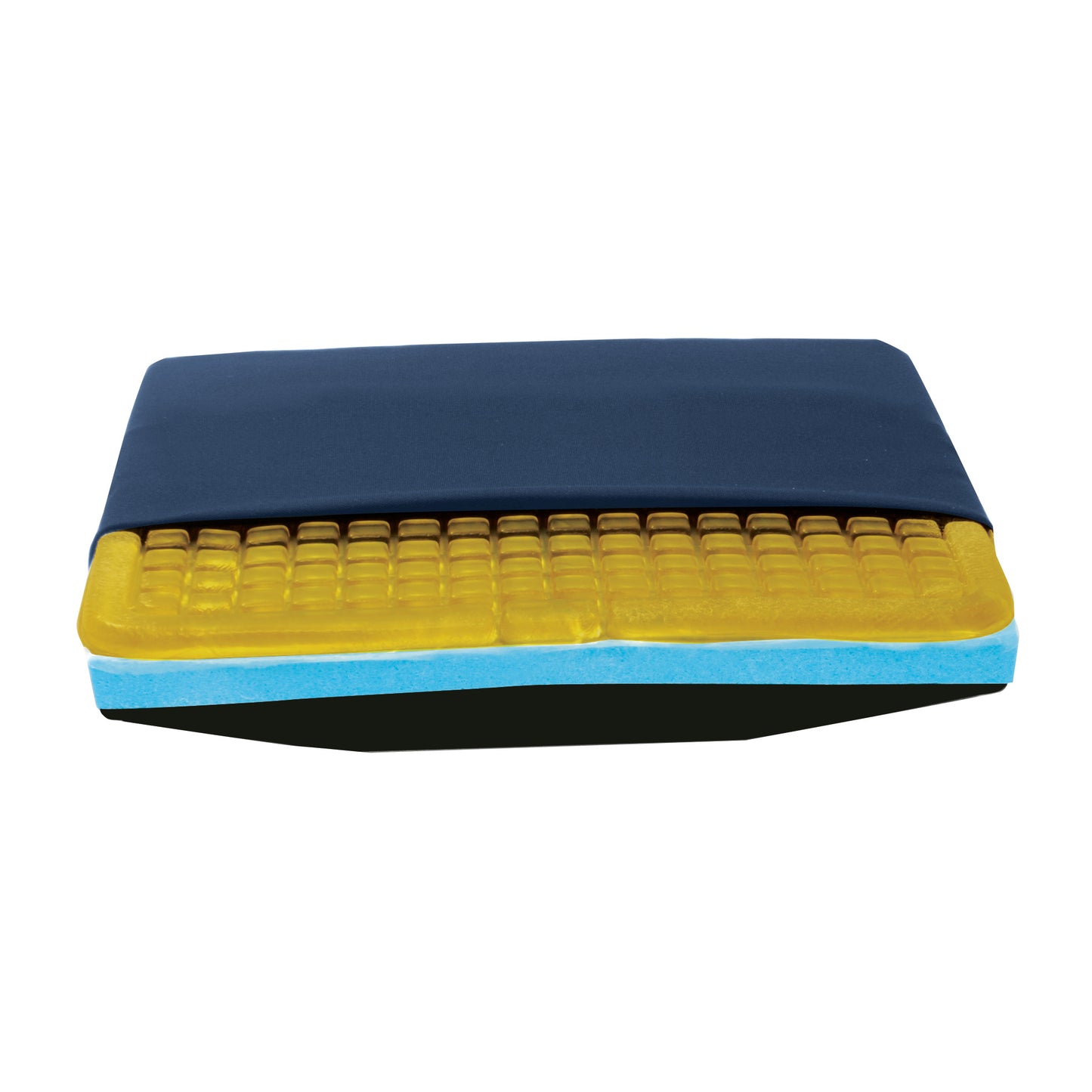 The AliMed Checkerboard T-Gel Plus Wheelchair Cushion with Solid Seat Insert, featuring gel, foam, and a dark cover.