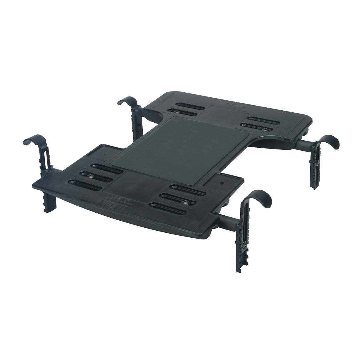 A Jay Adjustable Drop Seat, a black seat base with adjustable arms and slots for customization.