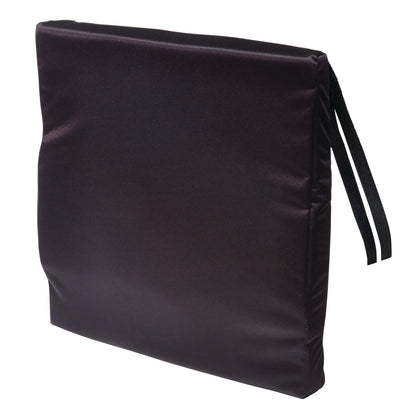 The AliMed Convex Back Support Cushion is a black, rectangular cushion with two attached straps for securing it in place.