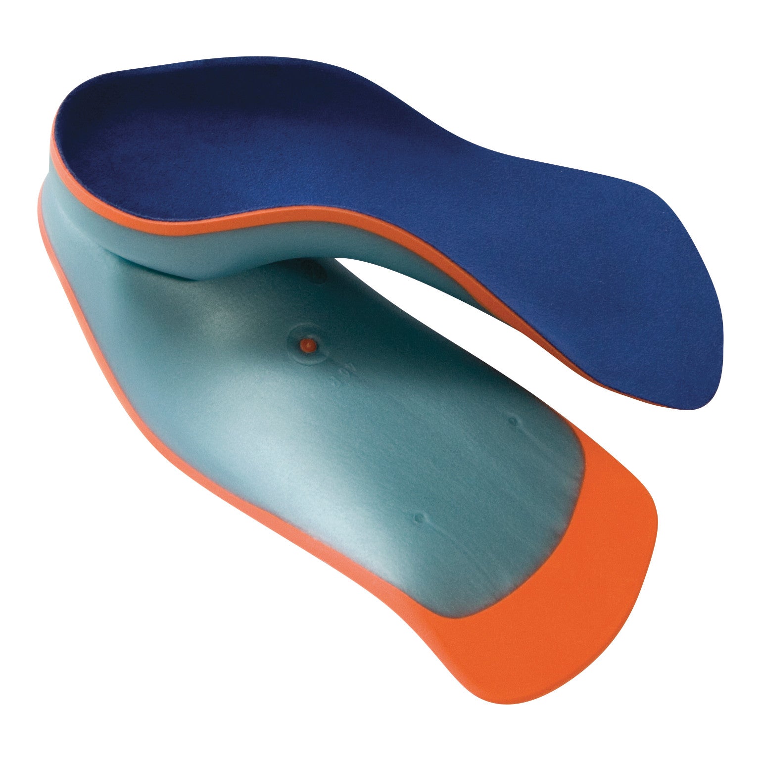 Bauerfeind GloboTec Junior Foot Orthosis, featuring a blue upper layer with an orange and teal base, designed for foot support.