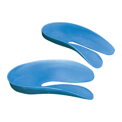 Two blue AliMed Pediatric Dynamic Foot Stabilizers (DFS) designed to support children's feet, shown from a slight angle.