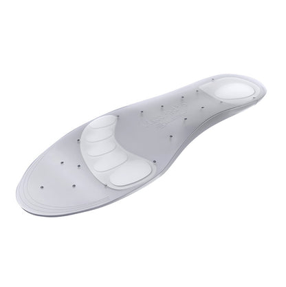 The Bauerfeind ViscoPed S Insole is a gray orthopedic insole with cushion pads and small perforations for breathability.