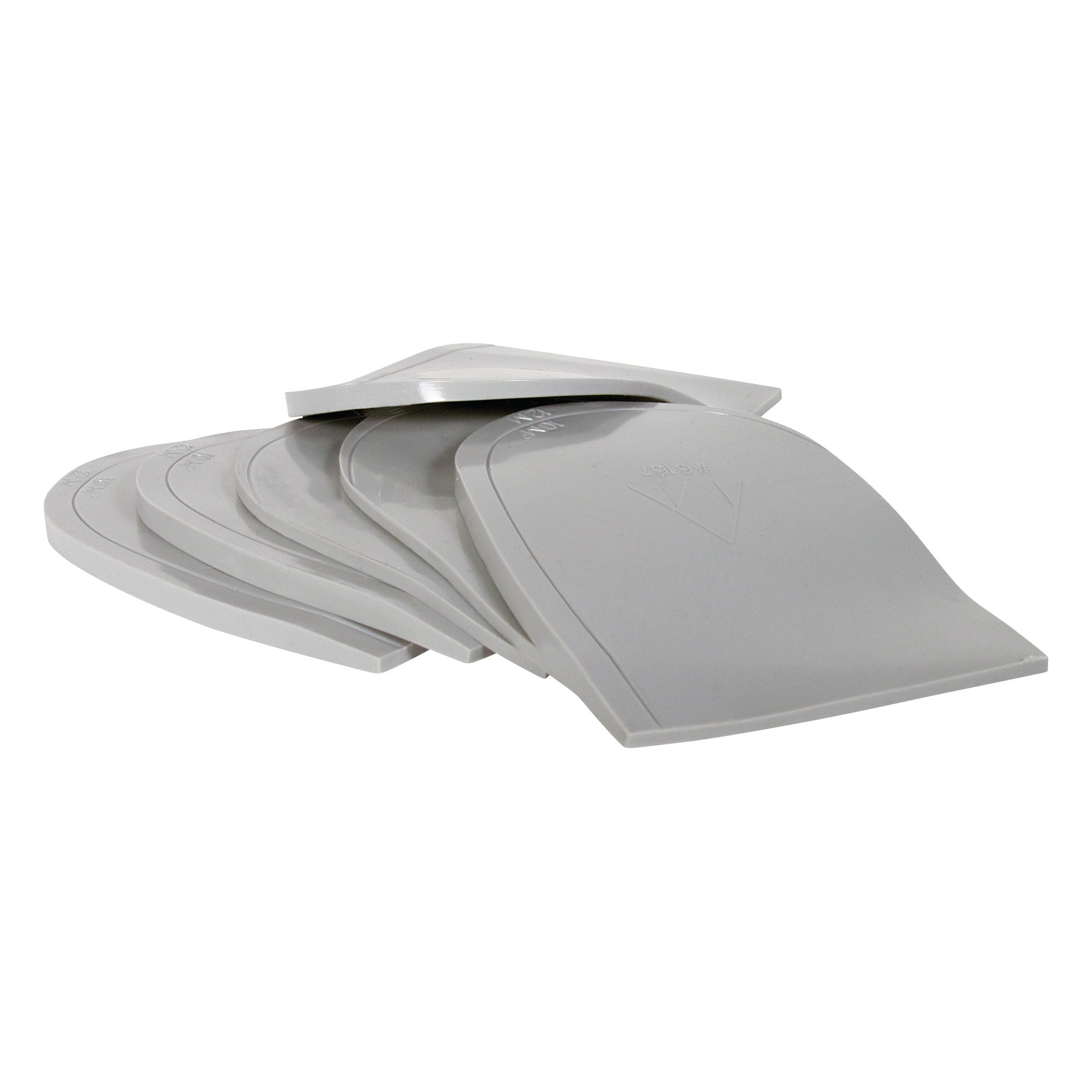 Stacked gray AliMed Heel Wedge Pads, designed to elevate heels, shown in a side view.