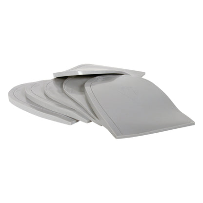 Stacked gray AliMed Heel Wedge Pads, designed to elevate heels, shown in a side view.