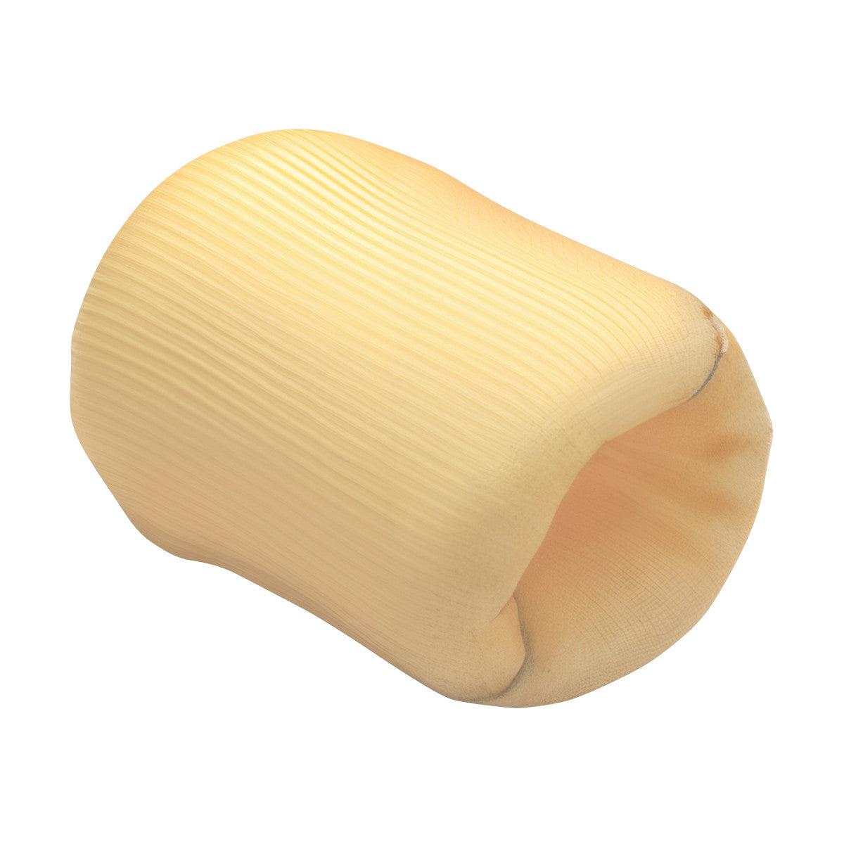PediFix Polyfoam Nylon-Covered Toe Cap is a soft, beige sleeve designed to cushion and protect toes, with a textured exterior.