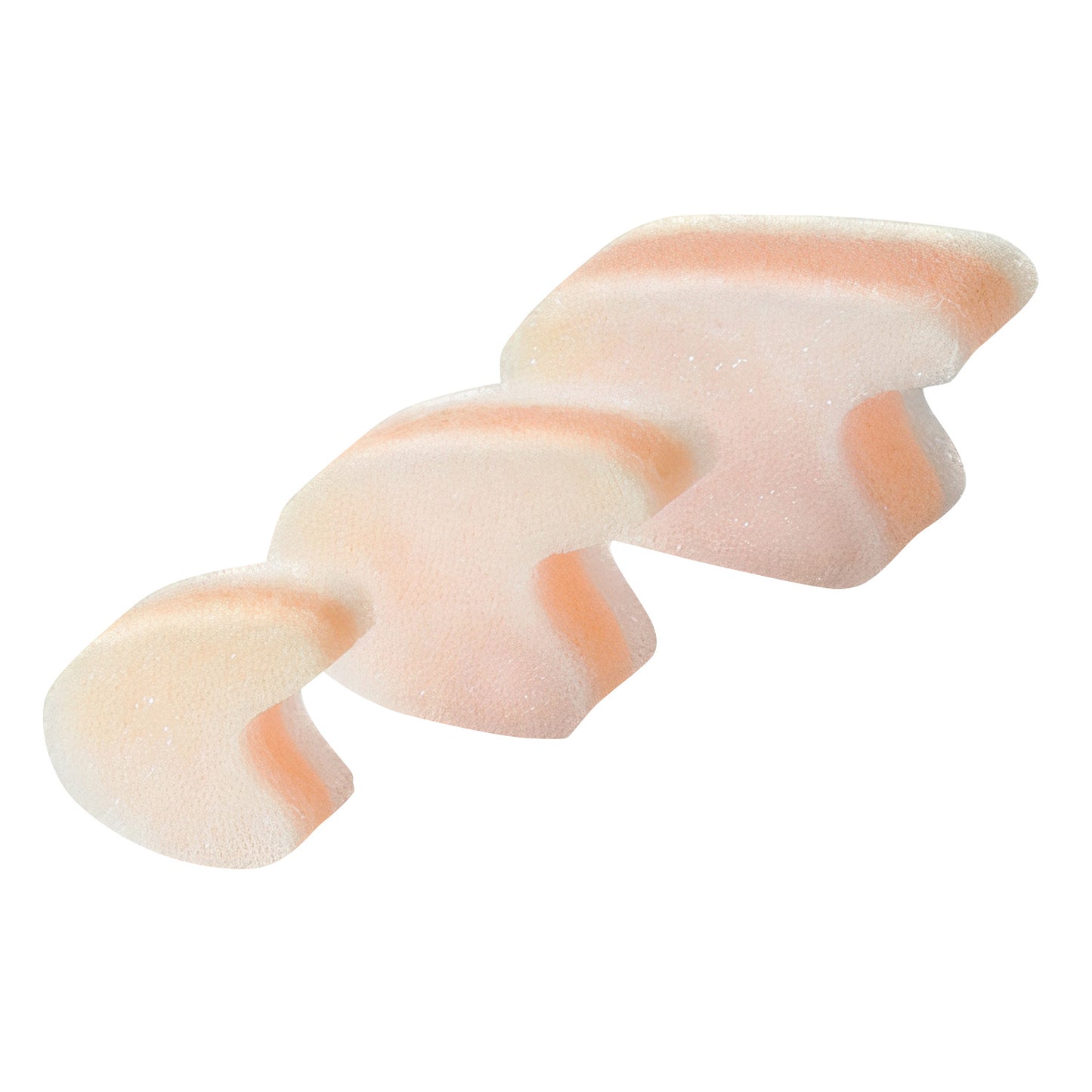 The PediFix 3-Layer Toe Separator is a foam device designed to align and relieve pressure between toes, featuring a tri-color design.