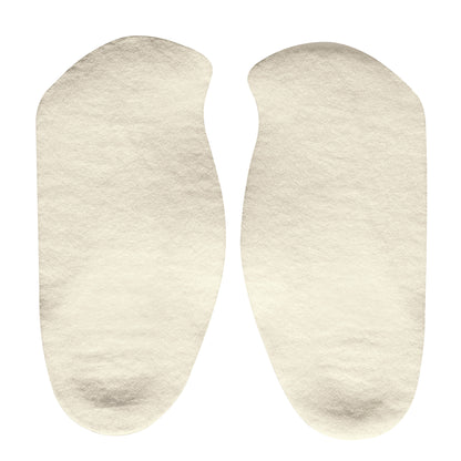 Pair of beige Hapad Comf-Orthotic Insoles with contoured shapes and soft texture, designed for added support and comfort.