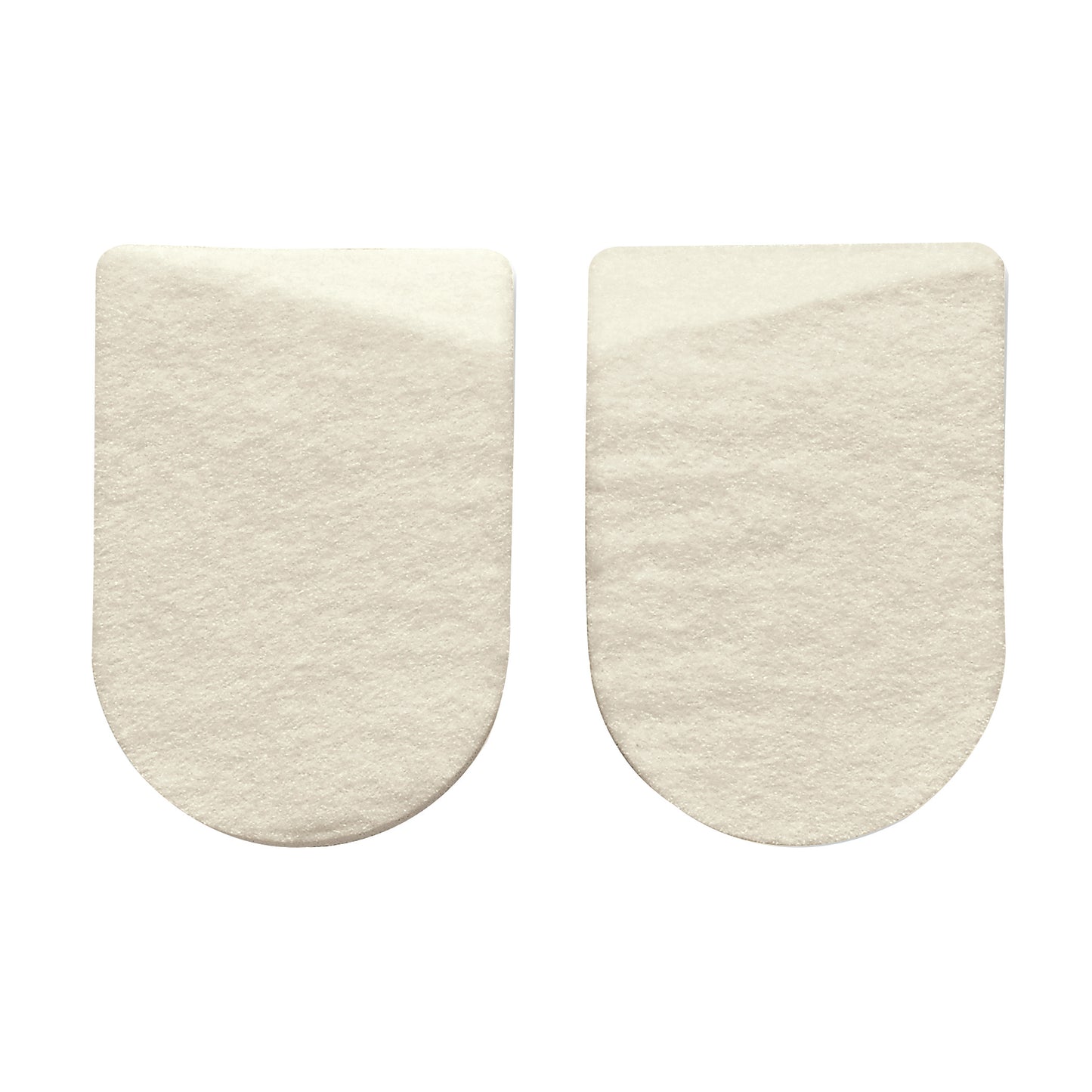Two Hapad Medial/Lateral Heel Wedge pads are shown, made of soft, off-white material with a rounded shape on one end.