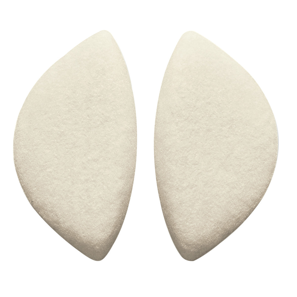 Two Hapad Scaphoid Pads, white and crescent-shaped, designed for foot support and placed side by side on a white background.