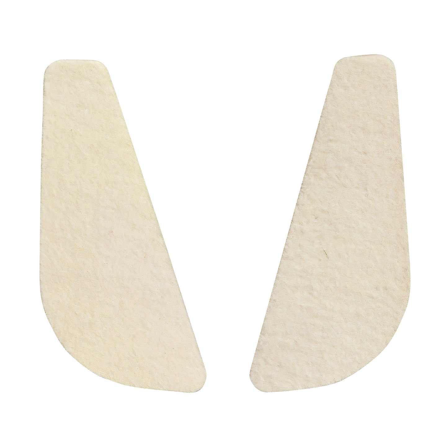 Two Hapad Posting Heel Wedges, made of beige felt material, with a tapered design are shown side by side on a white background.